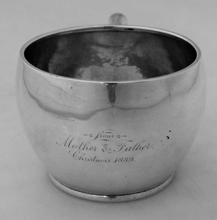 Arts and Crafts Cup Christmas 1889 From Mother and Father Shreve Sterling 