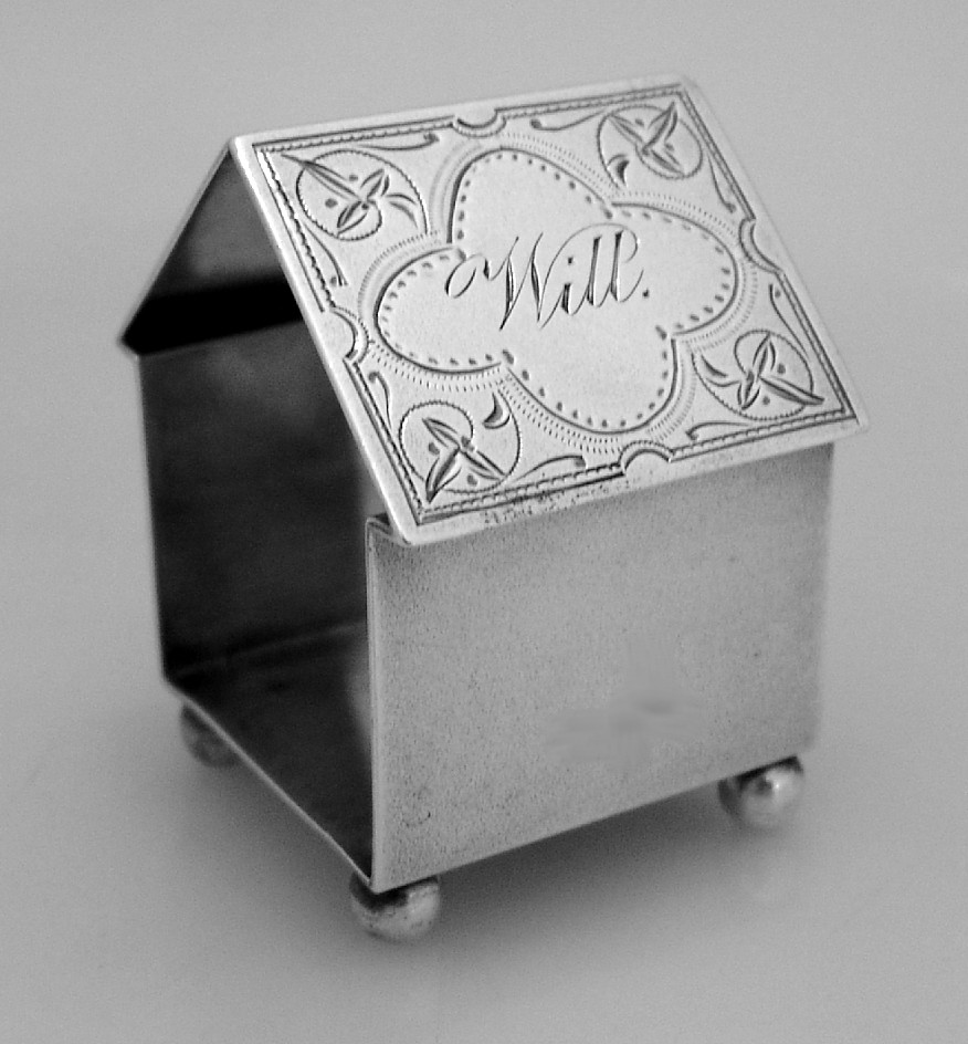 American Sterling Silver Figural House Napkin Ring Wood and Hughes 1880