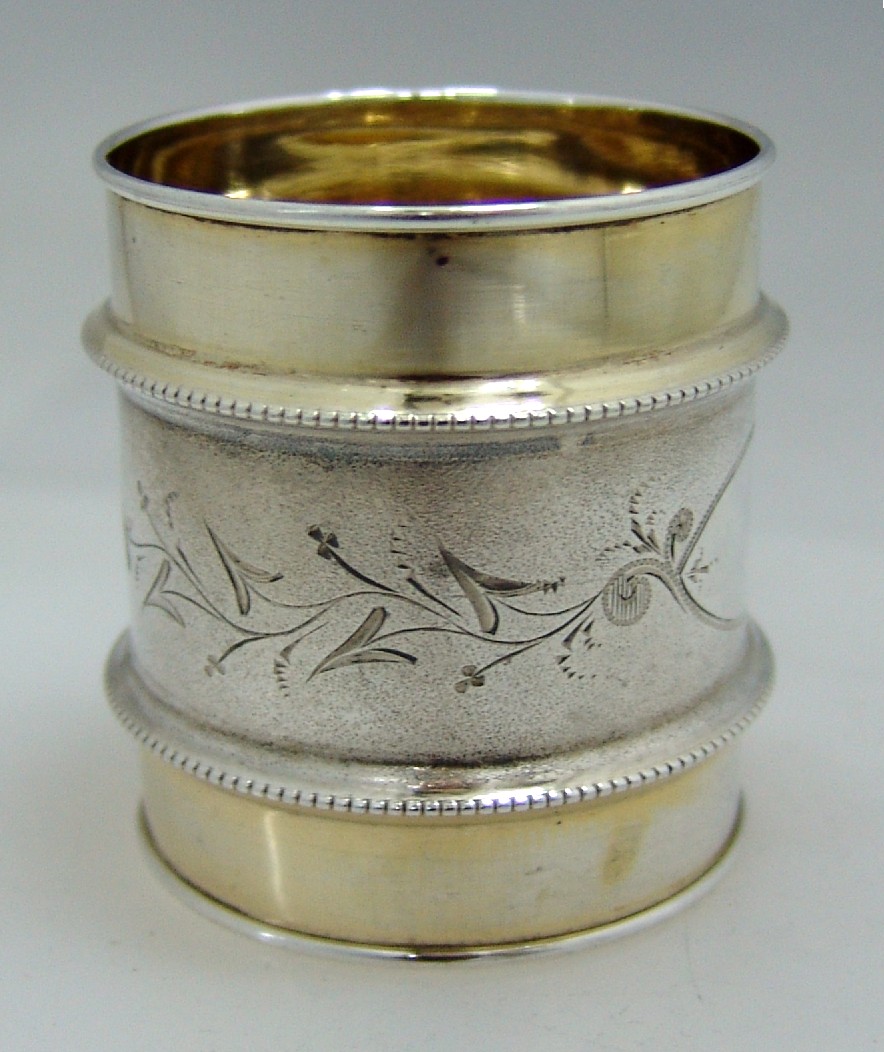 Aesthetic Napkin Ring Duhme and Co Gilt Coin SIlver 1875
