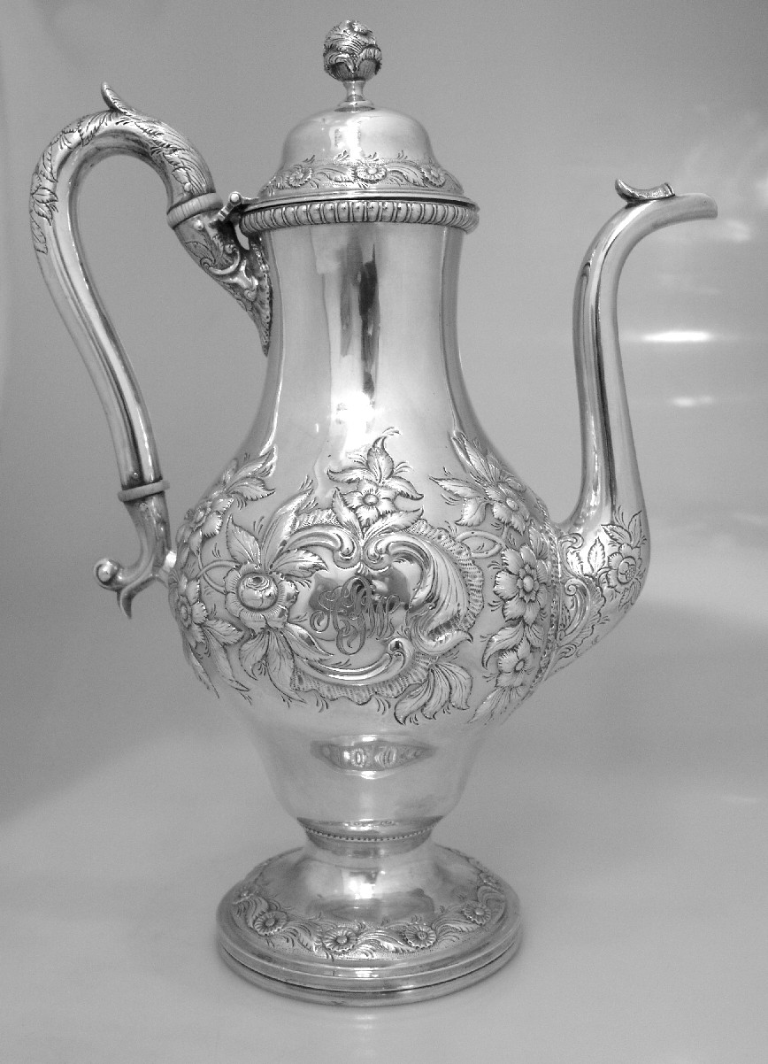 Baltimore Repousse Coffee Pot A. E. Warner 1830 Coin Silver