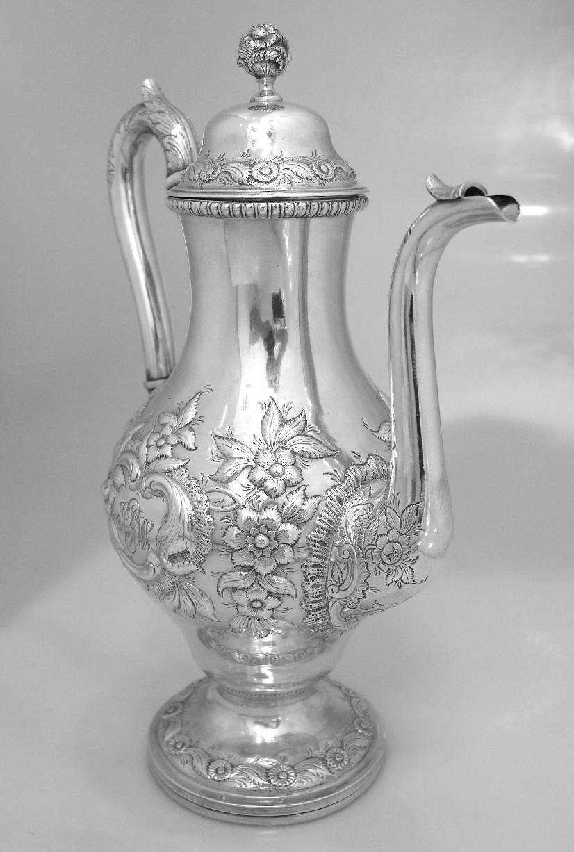 Baltimore Repousse Coffee Pot A. E. Warner 1830 Coin Silver