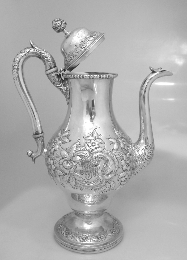 Baltimore Repousse Coffee Pot A. E. Warner 1830 Coin Silver