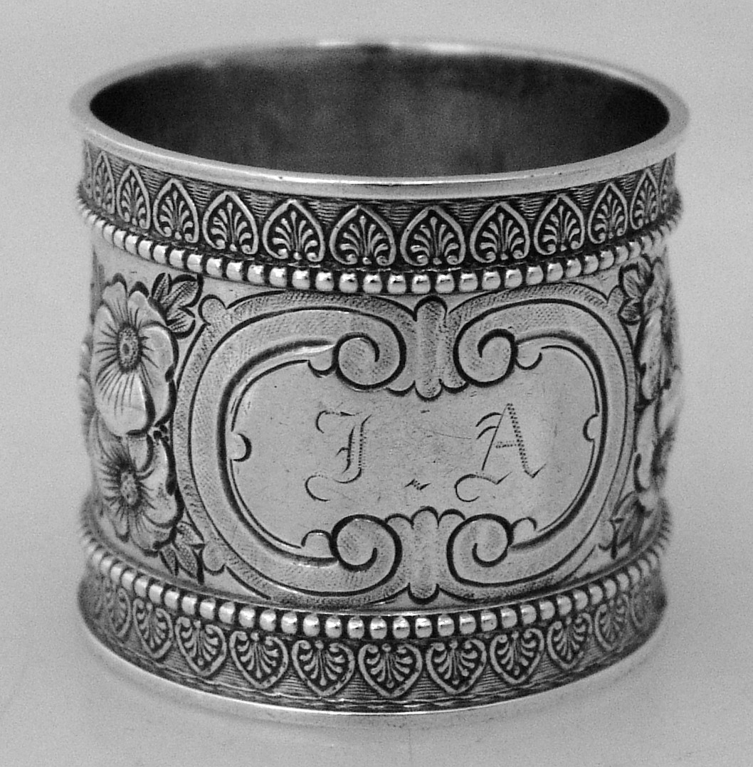 Aesthetic Palmette Napkin Ring Wood and Hughes Coin Silver 1880
