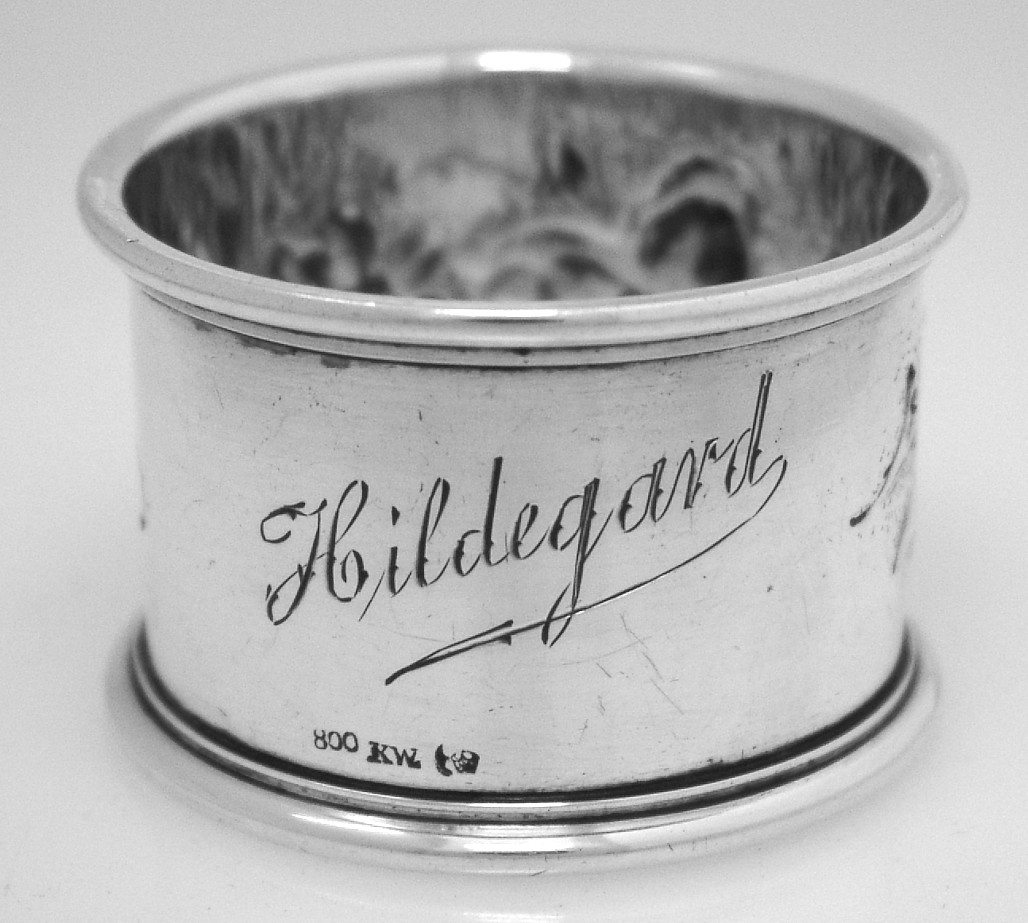 German 800 Standard Silver Art Nouveau Napkin Ring 1900