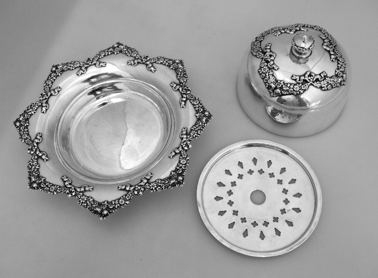 Covered Butter Dish Ornate Floral Wreath Shreve Sterling Silver 1895