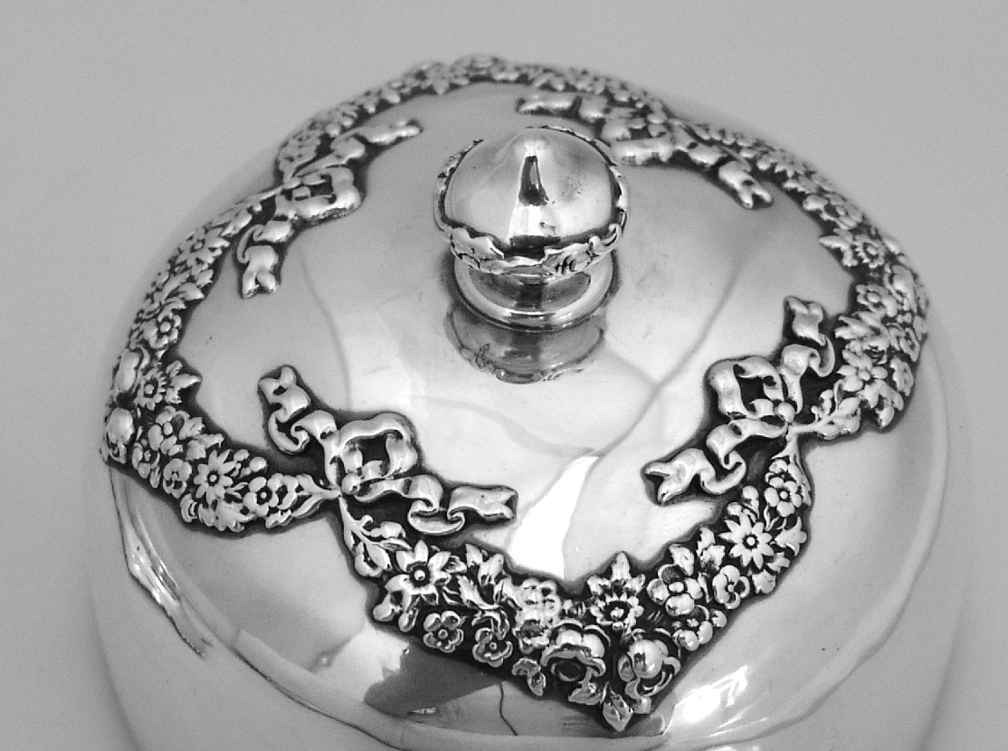 Covered Butter Dish Ornate Floral Wreath Shreve Sterling Silver 1895