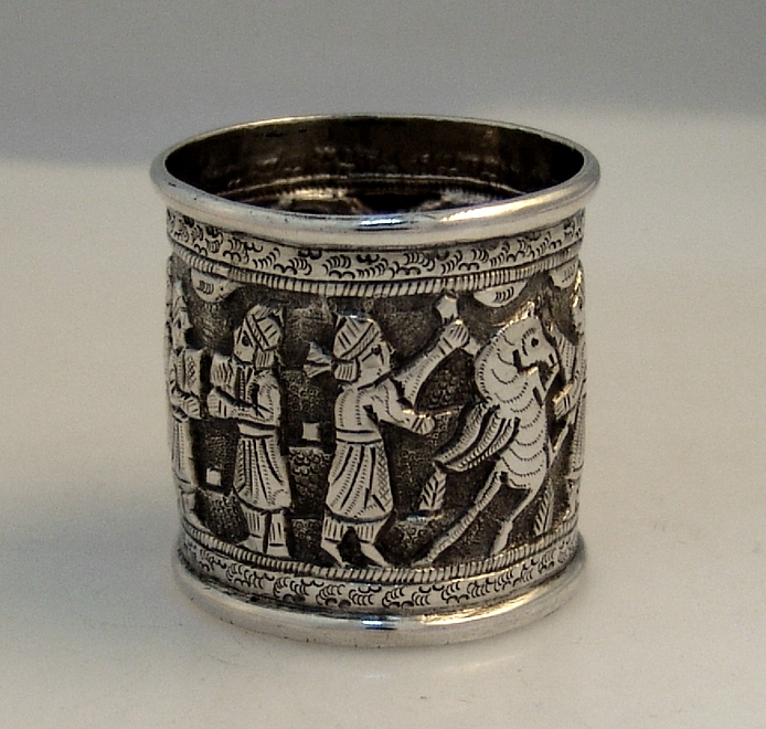Persian Coin Silver Repousse Napkin Ring 1900