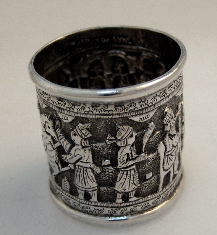 Persian Coin Silver Repousse Napkin Ring 1900
