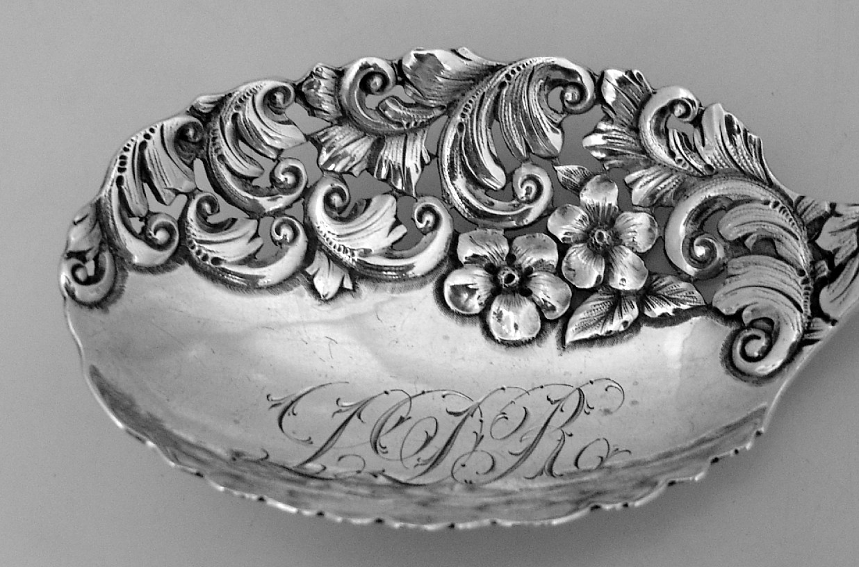 Berry Spoon Open Work Bowl Handle Floral Scroll Sterling Silver 1885
