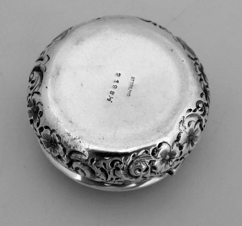 Repousse Floral Scroll Pill Box Sterling Silver 1880