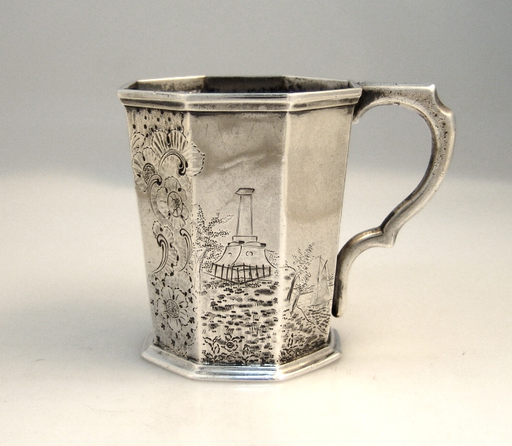 Octagonal Scenic Coin Silver Child&prime;s Cup 1835
