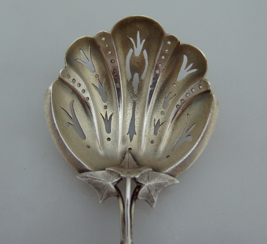 George Sharp Collared Ivy Leaf Sifter Ladle 1865 Sterling Silver
