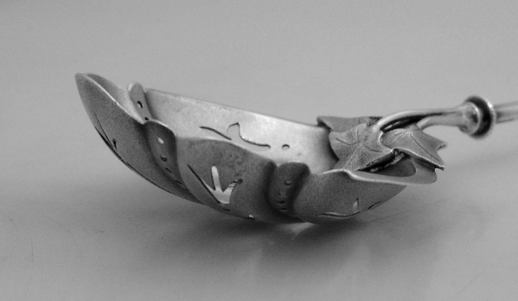 George Sharp Collared Ivy Leaf Sifter Ladle 1865 Sterling Silver