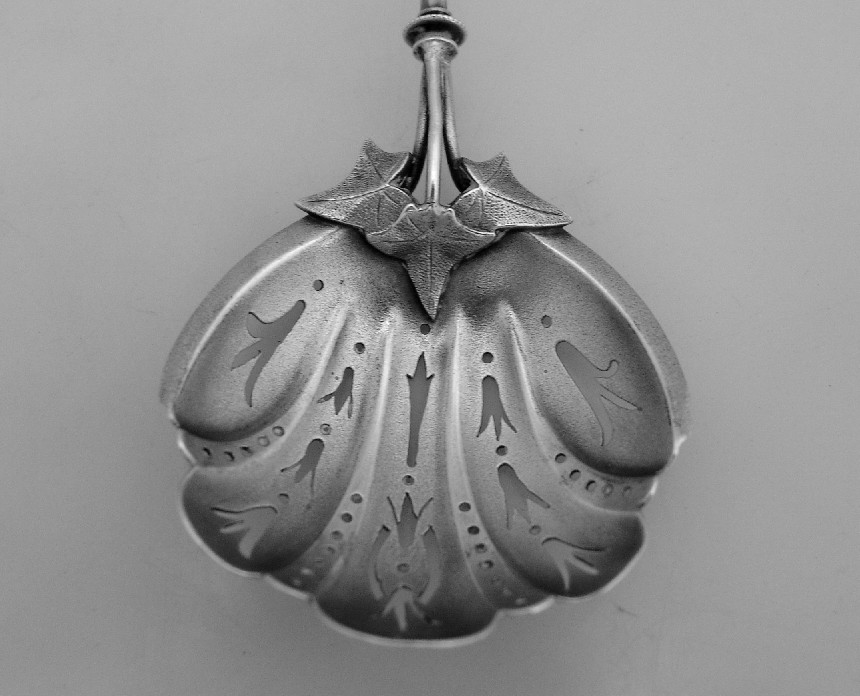 George Sharp Collared Ivy Leaf Sifter Ladle 1865 Sterling Silver