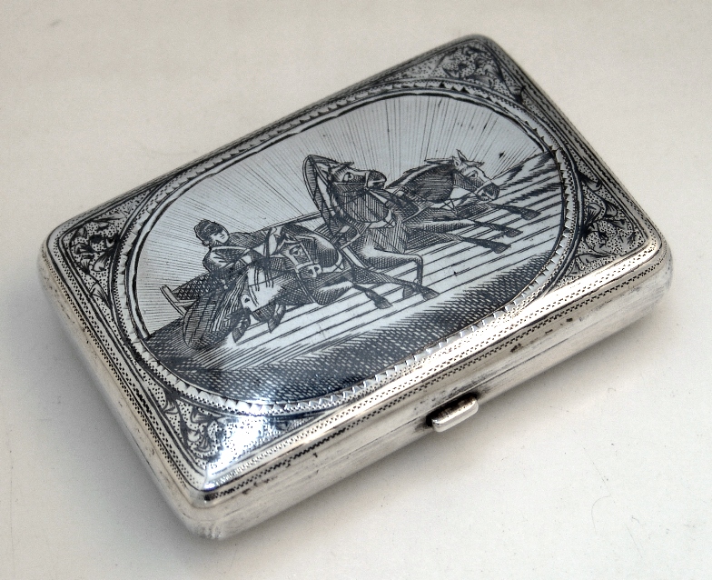 Russian Troika Silver Niello Snuff Box 1900