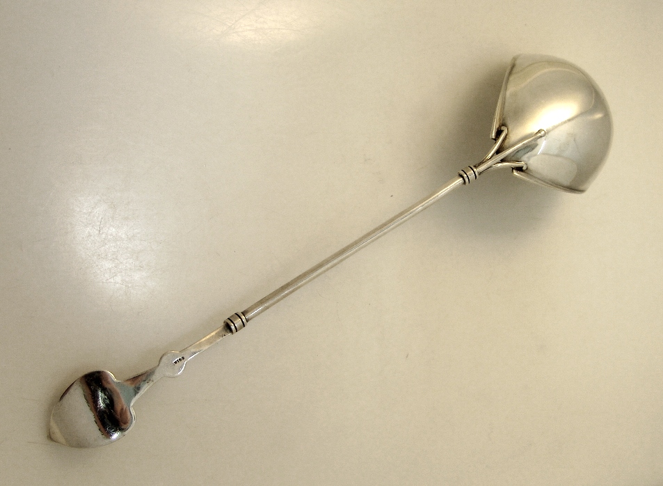 American Coin Silver Soup Ladle With Brite Cut Bowl and Applied Lily Handle 1865