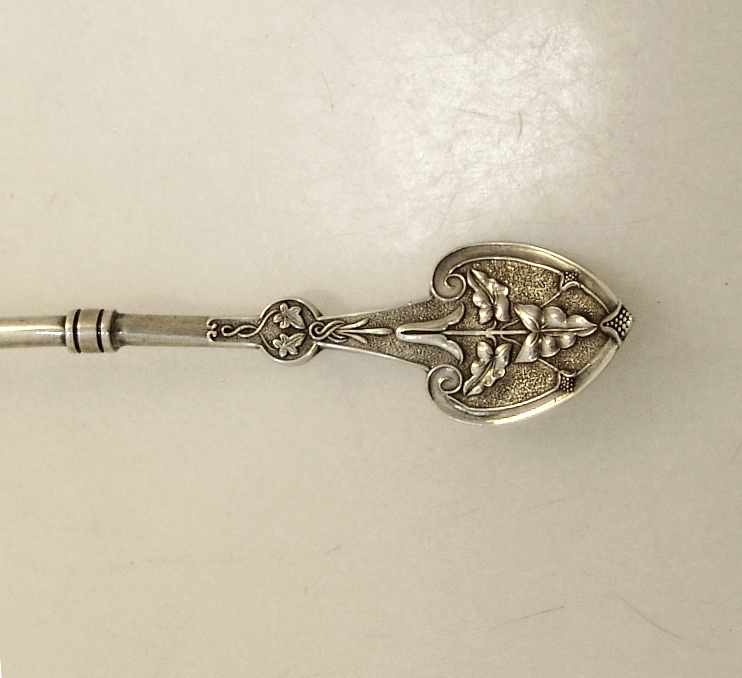 American Coin Silver Soup Ladle With Brite Cut Bowl and Applied Lily Handle 1865