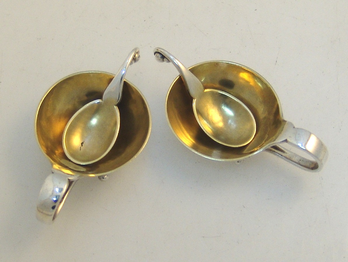 Georg Jensen Salt Cellars Matching Spoons Sterling 1925