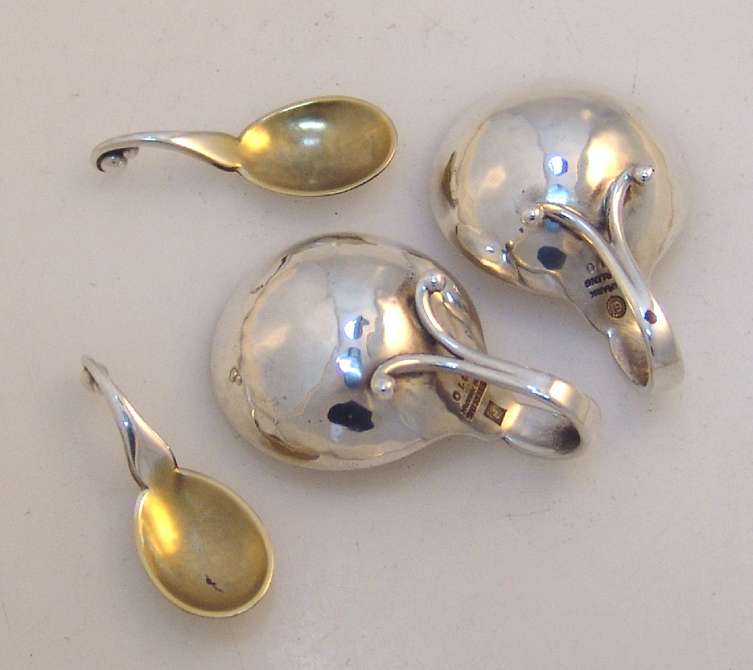 Georg Jensen Salt Cellars Matching Spoons Sterling 1925