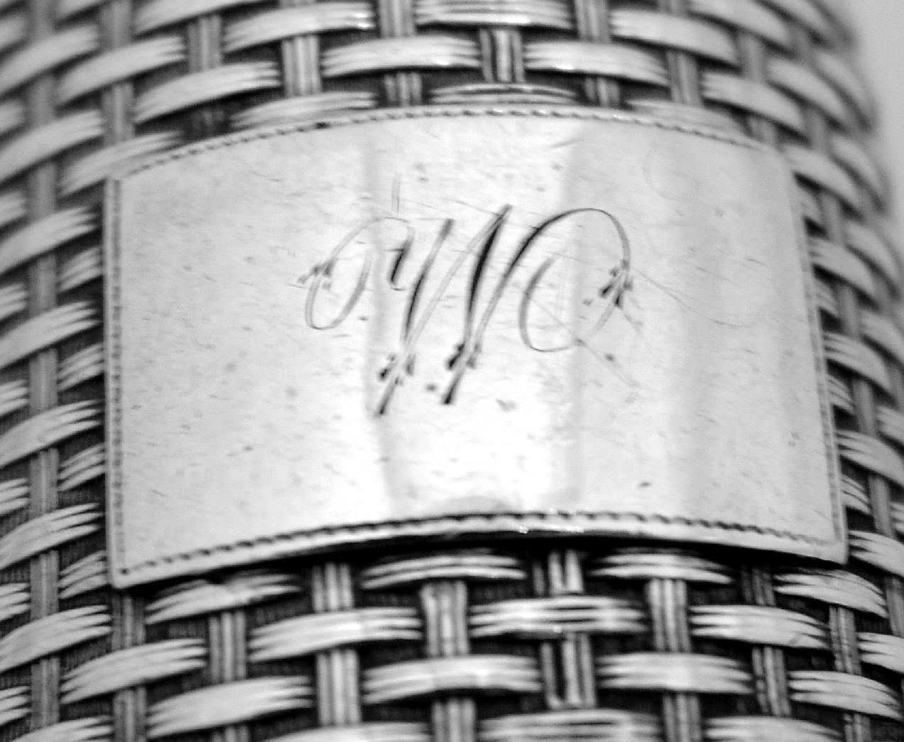 American Coin Silver Basket Weave Napkin Ring Wood Hughes New York 1870
