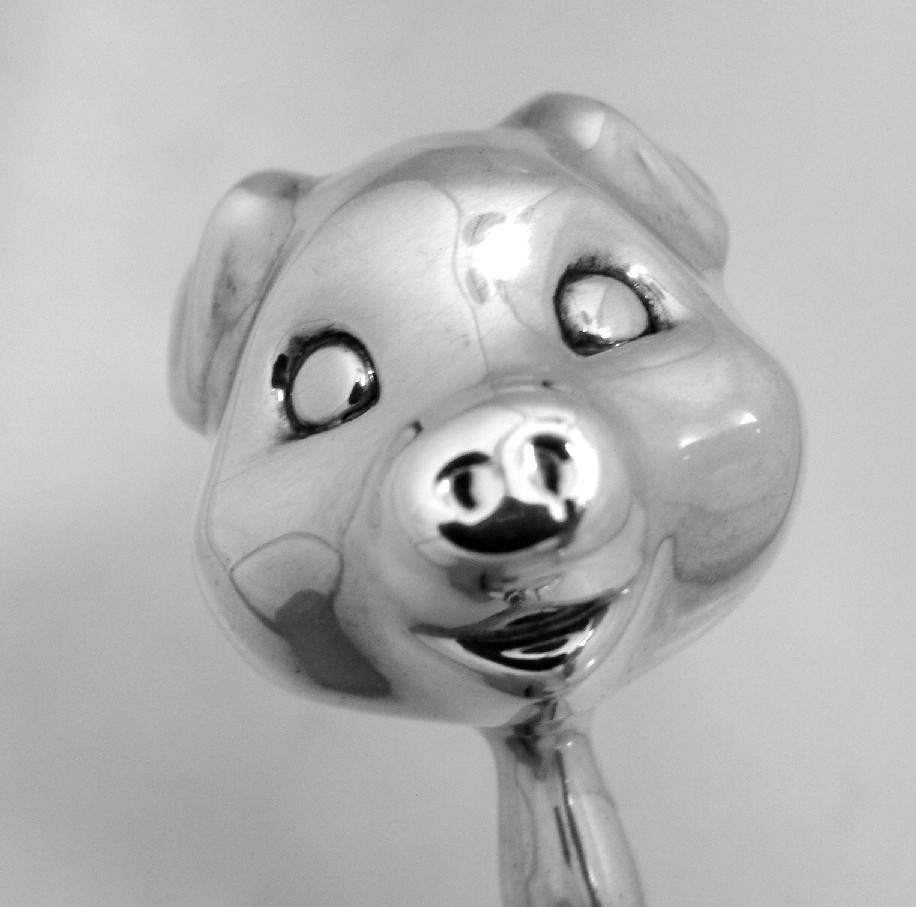 Sterling Silver Figural Piggy Baby Rattle 1950