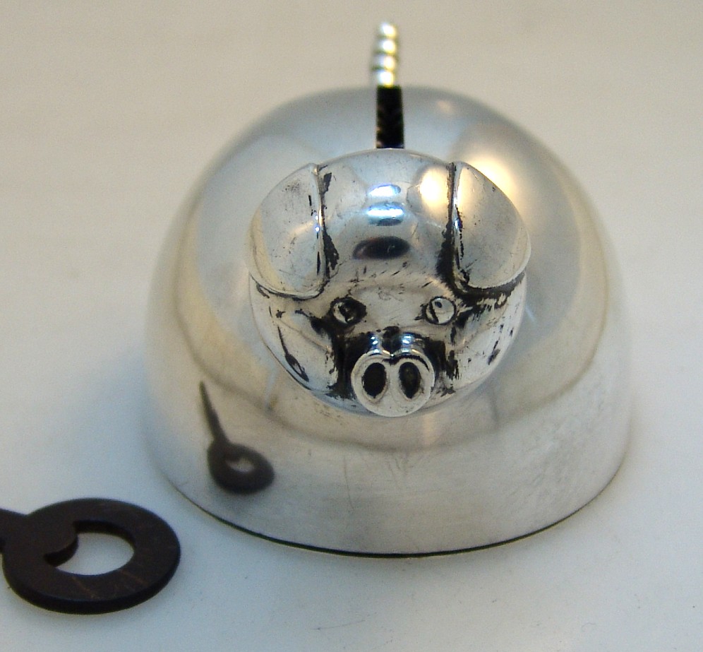 Sterling Silver Piggy Bank With Lock and Key 1935