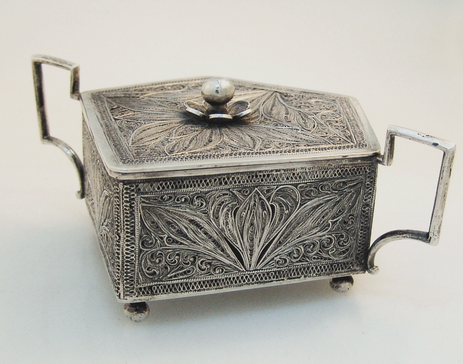 Exotic Rare Antique Silver Filigree Box, Persia 1850