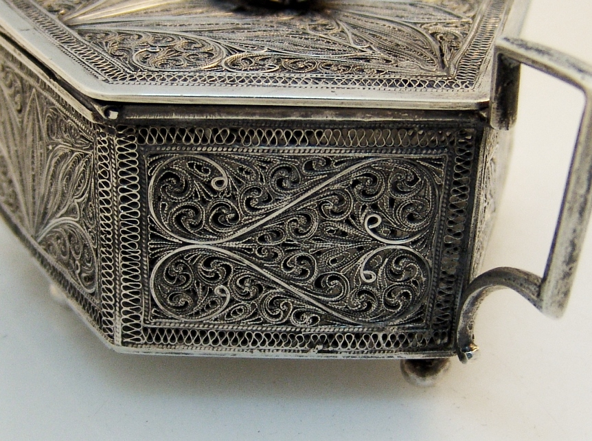 Exotic Rare Antique Silver Filigree Box, Persia 1850