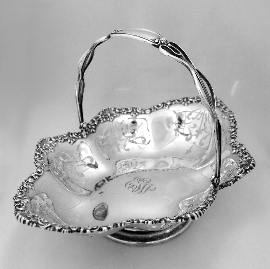 Cake Basket Cut Work Shell Scroll Durgin 1900 Sterling Silver