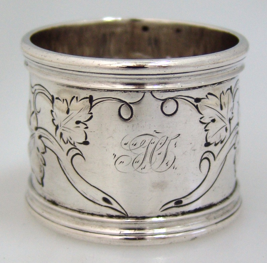 American Coin Silver Grape Leaf Napkin Ring 1860