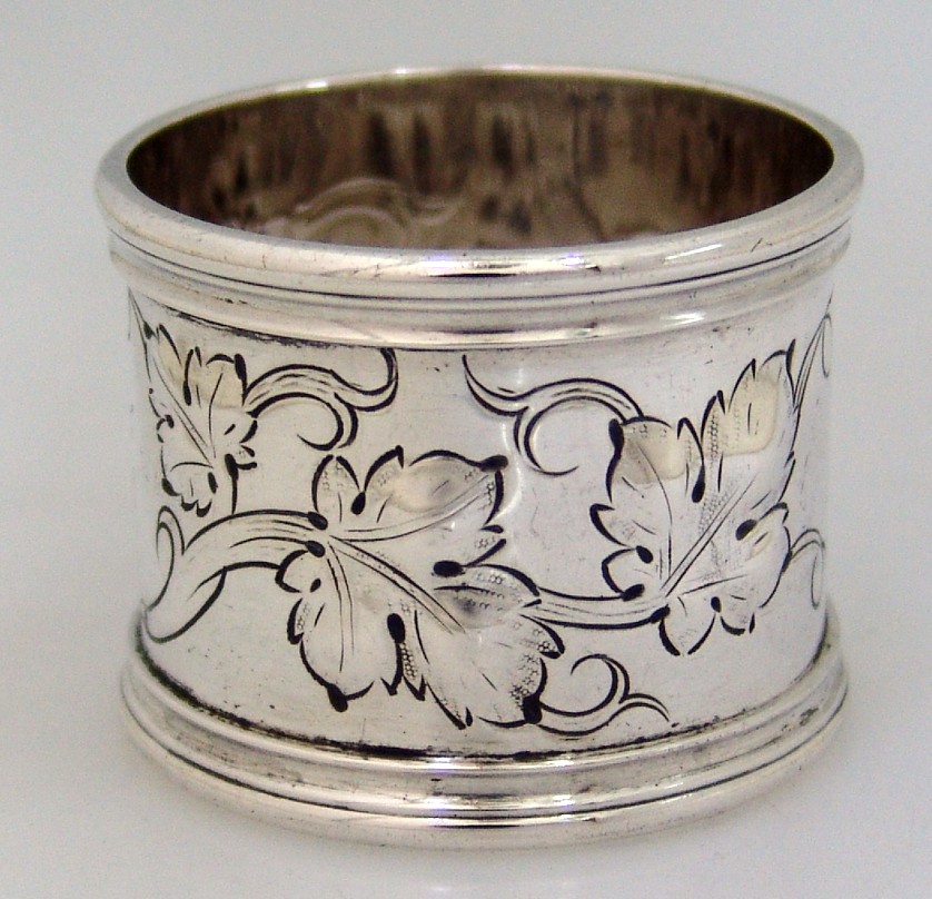 American Coin Silver Grape Leaf Napkin Ring 1860