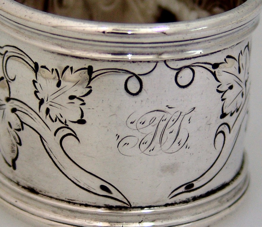 American Coin Silver Grape Leaf Napkin Ring 1860