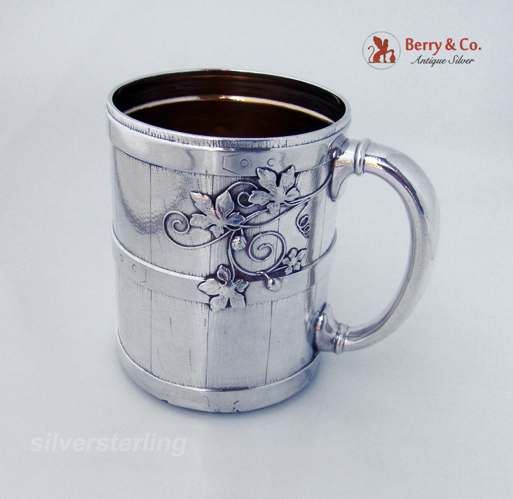 Tiffany Grape Barrel Vine Mug December 25th 1871 Sterling Silver