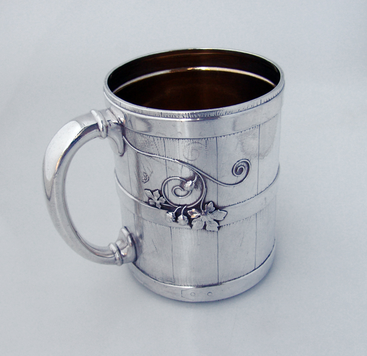Tiffany Grape Barrel Vine Mug December 25th 1871 Sterling Silver
