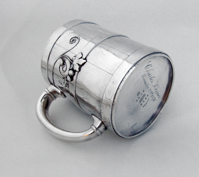 Tiffany Grape Barrel Vine Mug December 25th 1871 Sterling Silver