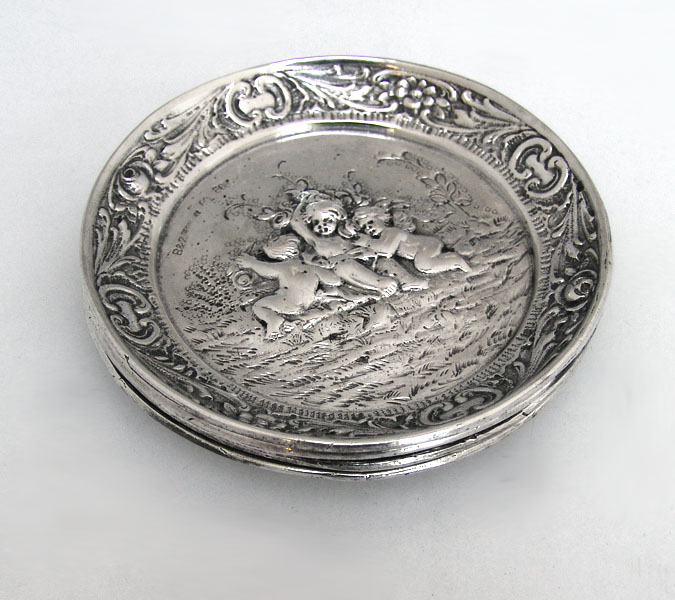 Repousse Cherub 4 Butter Pats German 800 Silver 1890
