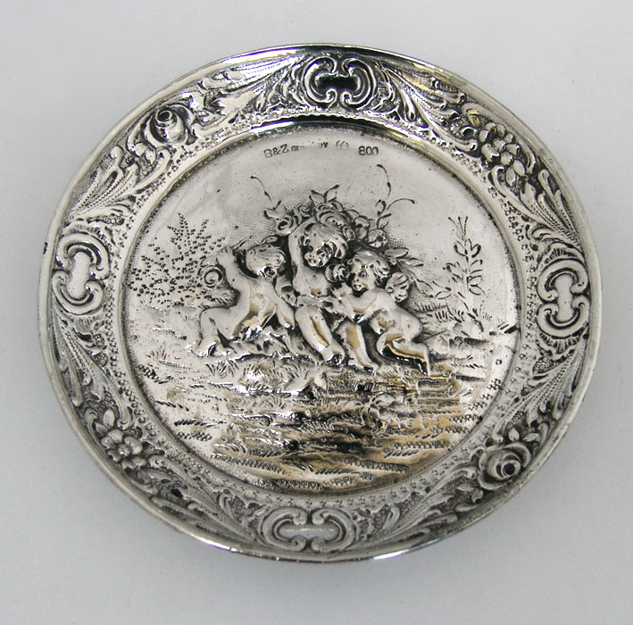 Repousse Cherub 4 Butter Pats German 800 Silver 1890