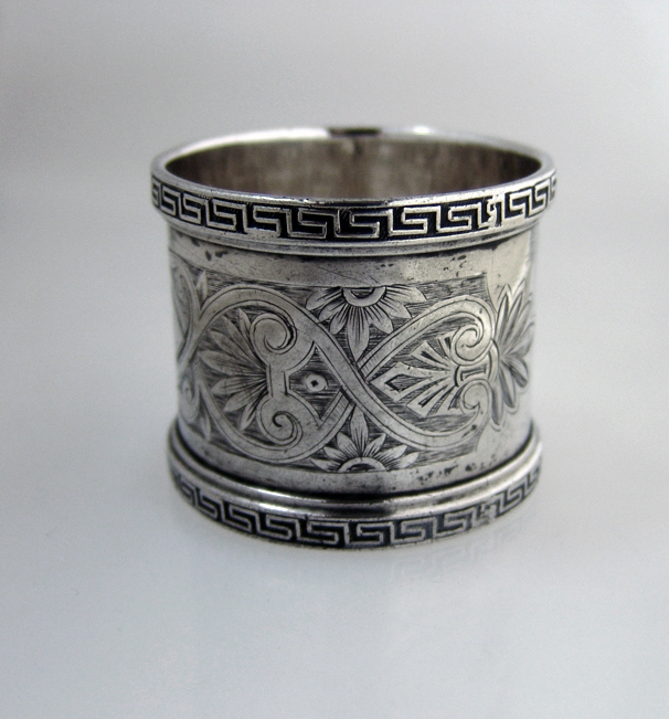 Greek Key Coin Silver Napkin Ring 1870