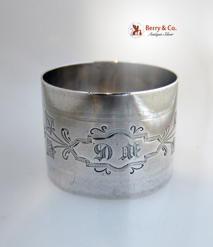 Aesthetic Engraved Ivy Napkin Ring Coin Silver 1870