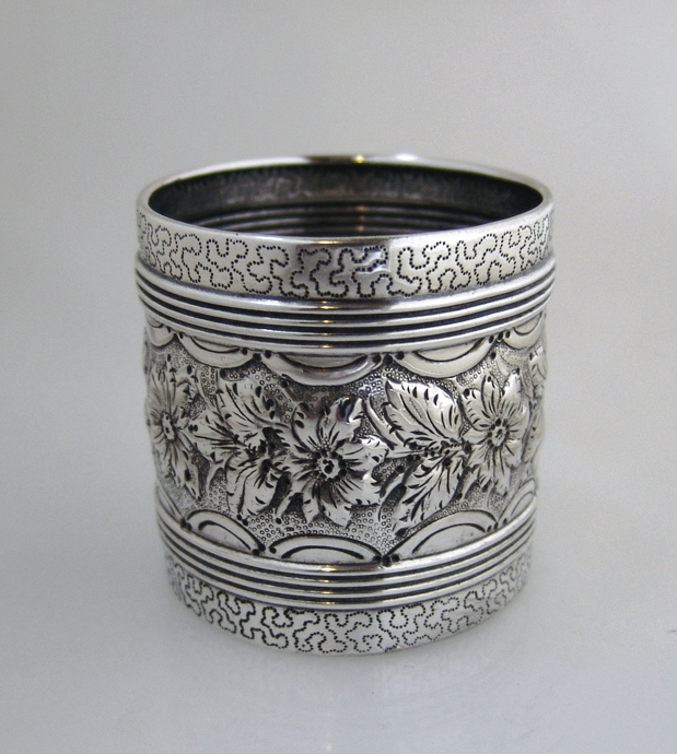 Repousse Floral Napkin Ring Coin Silver 1880