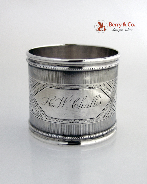 Geometric Beaded Border Napkin Ring Coin Silver 1870