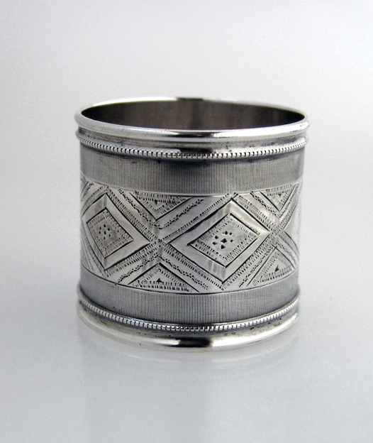 Geometric Beaded Border Napkin Ring Coin Silver 1870