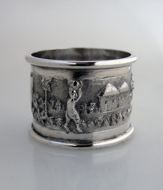 Figural Repousse Napkin Ring Indian Colonial Sterling Silver 1900