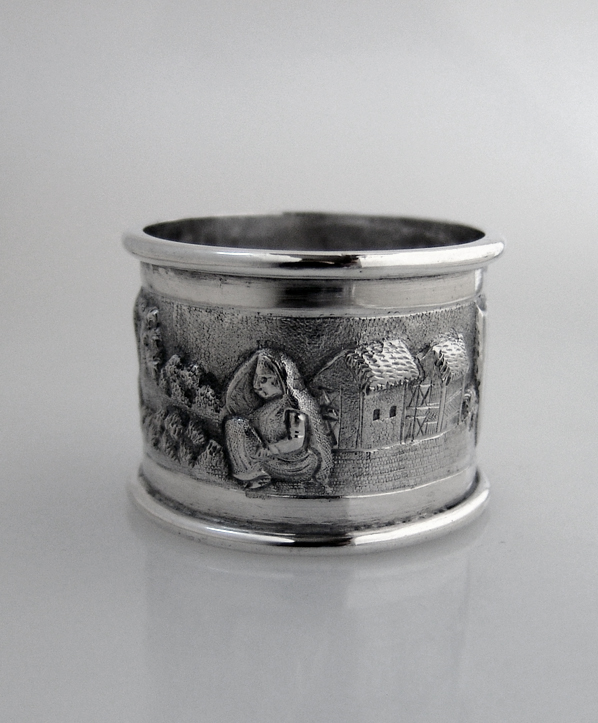 Figural Repousse Napkin Ring Indian Colonial Sterling Silver 1900