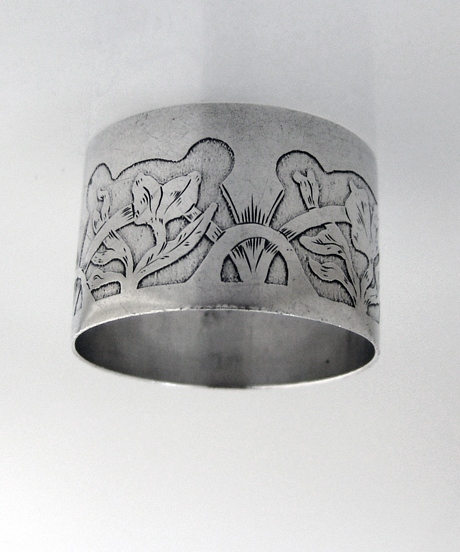 Arts and Crafts Napkin Ring Floral Acid International 1910 Sterling Silver