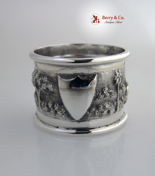 Indian Colonial Napkin Rings Repousse Village Scene Sterling Silver 1890