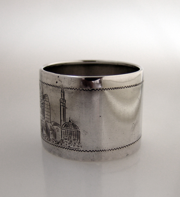 German Architectural Napkin Ring 800 Silver 1900