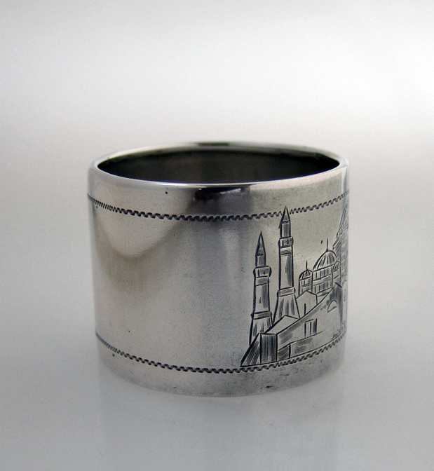 German Architectural Napkin Ring 800 Silver 1900