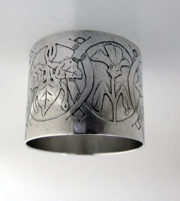 Arts and Crafts Napkin Ring Floral Acid International Sterling Silver 1910