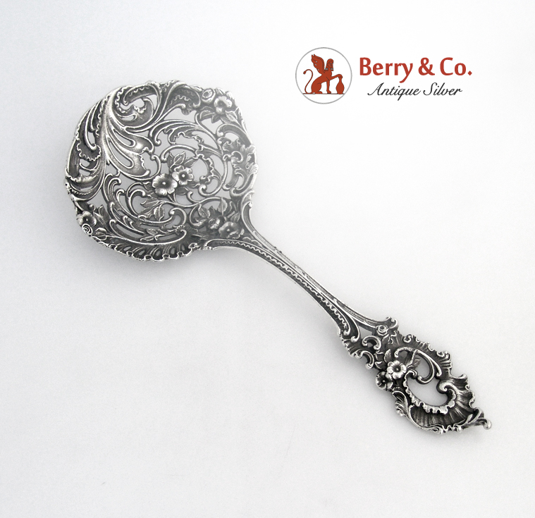 Large Cast Bon Bon Server Floral Scroll Shell Open Work Sterling Silver 1900